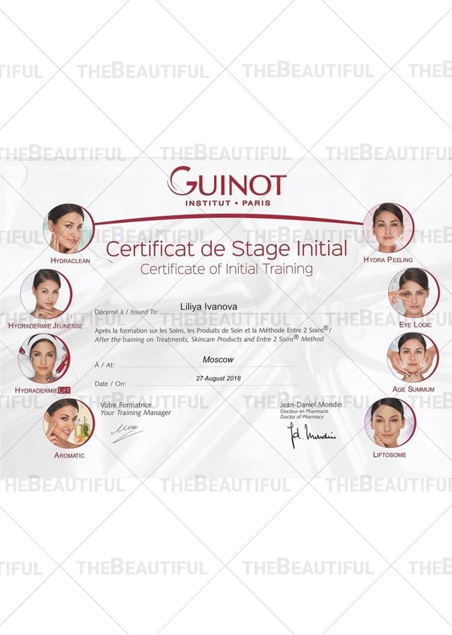 Guinot · Institut · Paris. Certificat de Strage Initial